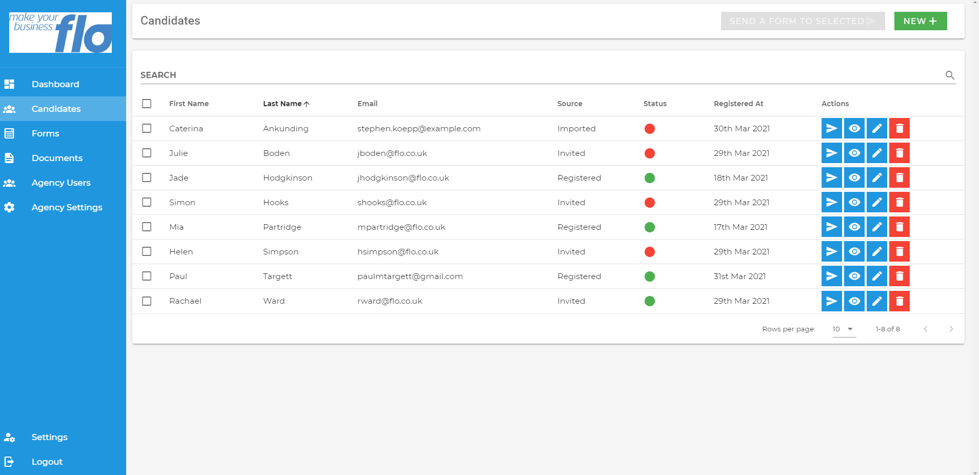 Applicant list screenshot